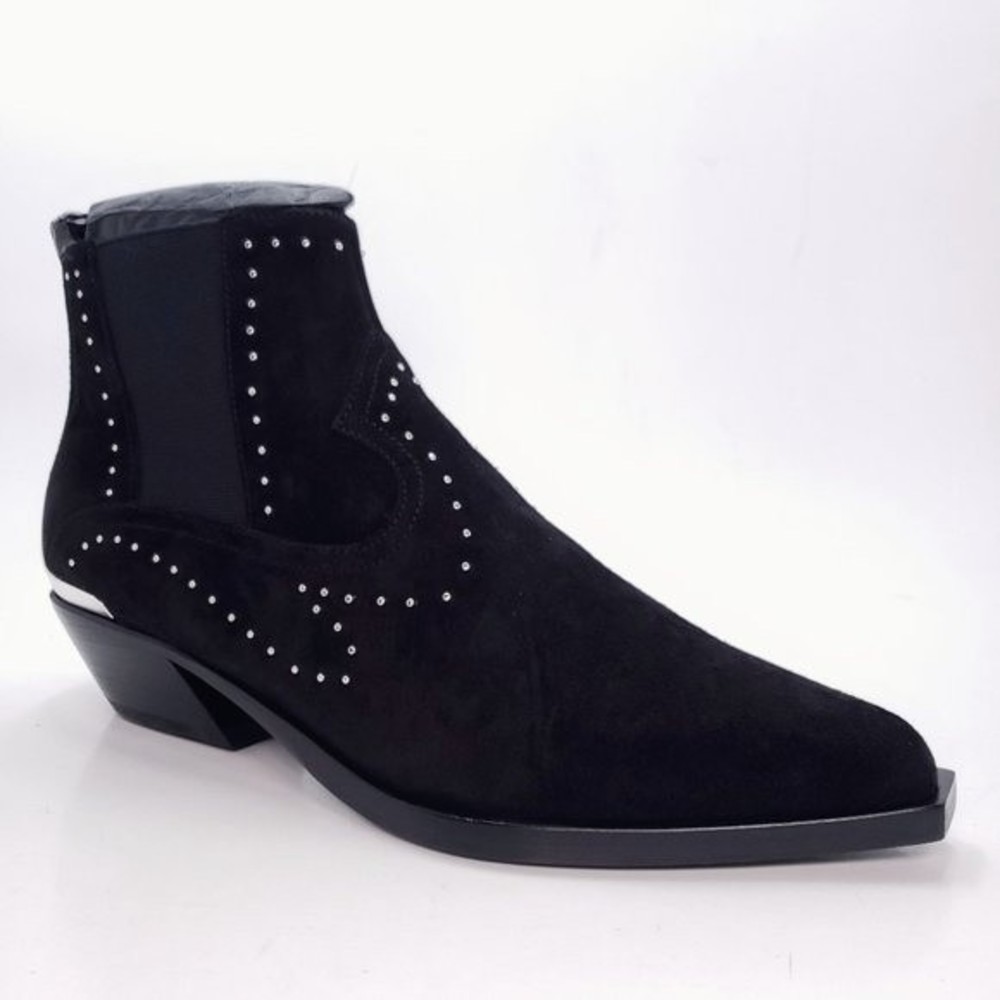 Rag & Bone Womens Sz 6.5 Westin Black Suede Stud Chelsea Western Boots EU 36.5